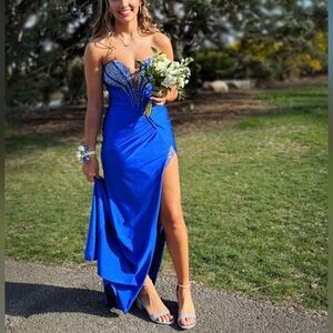 Show Stopper Blue Strapless Prom Dress